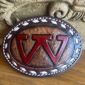 Vintage Circle Y Belt Buckle Initial "W"
